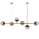 GobekUsa Modern Gold Metal Pendant Lighting - Spherical Smoke Glass with 6 Lights for Dining Table and Islands