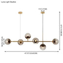 GobekUsa Modern Gold Metal Pendant Lighting - Spherical Smoke Glass with 6 Lights for Dining Table and Islands