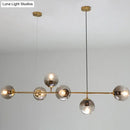 GobekUsa Modern Gold Metal Pendant Lighting - Spherical Smoke Glass with 6 Lights for Dining Table and Islands