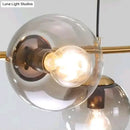 GobekUsa Modern Gold Metal Pendant Lighting - Spherical Smoke Glass with 6 Lights for Dining Table and Islands