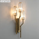 GobekUsa Modern Gold Metal Wall Sconce with Crystal Cylindrical Shade – 3 Bulb Crooked Arm Wall Lamp