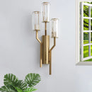GobekUsa Modern Gold Metal Wall Sconce with Crystal Cylindrical Shade – 3 Bulb Crooked Arm Wall Lamp