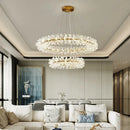 GobekUsa Clear Crystal LED Chandelier Round Lamp - Gold Metal Wire, Adjustable G4 Bulb