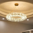 GobekUsa Clear Crystal LED Chandelier Round Lamp - Gold Metal Wire, Adjustable G4 Bulb