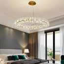 GobekUsa Clear Crystal LED Chandelier Round Lamp - Gold Metal Wire, Adjustable G4 Bulb