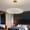 GobekUsa Clear Crystal LED Chandelier Round Lamp - Gold Metal Wire, Adjustable G4 Bulb