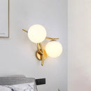 GobekUsa Modern Gold 2-Head Orb Milk Glass Wall Sconce Light Fixture