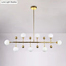 GobekUsa Modern Gold Hotel Linear Chandelier - Opal Glass, 8 Lights, Ceiling Pendant