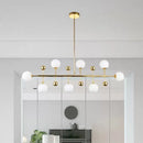 GobekUsa Modern Gold Hotel Linear Chandelier - Opal Glass, 8 Lights, Ceiling Pendant