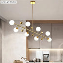 GobekUsa Modern Gold Hotel Linear Chandelier - Opal Glass, 8 Lights, Ceiling Pendant