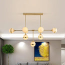 GobekUsa Modern Glass Orb Chandelier with 9-Silver/Gold Finish Heads - Perfect Island Lighting for Restaurants & Hotels