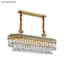 GobekUsa Golden LED Island Chandelier with Modern Oval Clear Crystal Drops - Stylish Ceiling Light