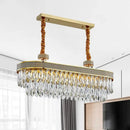 GobekUsa Golden LED Island Chandelier with Modern Oval Clear Crystal Drops - Stylish Ceiling Light