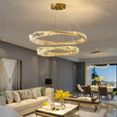 GobekUsa Gold Plated Steel Ring Pendant Lamp with Dimmable LED Lights and K9 Crystals