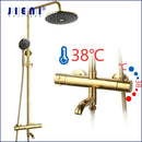 GobekUsa Gold Plated Thermostatic Shower Faucet Set with 8" Rainfall Head
