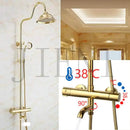 GobekUsa Gold Plated Thermostatic Shower Faucet Set with 8" Rainfall Head