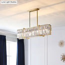 GobekUsa Modern Rectangular Hanging Lamp, 5 Bulbs, Prismatic Crystal - Gold Island Pendant Light