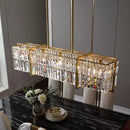 GobekUsa Modern Rectangular Hanging Lamp, 5 Bulbs, Prismatic Crystal - Gold Island Pendant Light