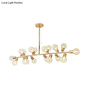 GobekUsa Gold Prismatic Glass Ball Linear Chandelier - Modern Metal Island Light with 18 Lights - Ideal for Hotels