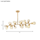 GobekUsa Gold Prismatic Glass Ball Linear Chandelier - Modern Metal Island Light with 18 Lights - Ideal for Hotels