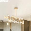 GobekUsa Gold Prismatic Glass Ball Linear Chandelier - Modern Metal Island Light with 18 Lights - Ideal for Hotels