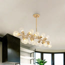 GobekUsa Gold Prismatic Glass Ball Linear Chandelier - Modern Metal Island Light with 18 Lights - Ideal for Hotels