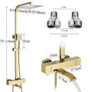 GobekUsa Golden Thermostatic Shower Faucet Set with Rainfall Shower Column and 3-Way Mixer