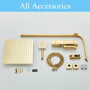 GobekUsa Golden Thermostatic Shower Faucet Set with Rainfall Shower Column and 3-Way Mixer