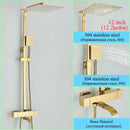 GobekUsa Golden Thermostatic Shower Faucet Set with Rainfall Shower Column and 3-Way Mixer