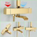 GobekUsa Golden Thermostatic Shower Faucet Set with Rainfall Shower Column and 3-Way Mixer