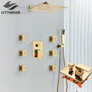 GobekUsa Gold Rainfall Shower Head Massage System Wall Mounted Bath Mixer Tap