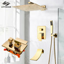 GobekUsa Gold Rainfall Shower System with Wall Mount Mixer Tap Set