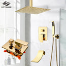 GobekUsa Gold Rainfall Shower System with Wall Mount Mixer Tap Set