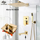 GobekUsa Gold Rainfall Shower System with Wall Mount Mixer Tap Set