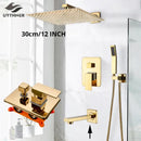 GobekUsa Gold Rainfall Shower System with Wall Mount Mixer Tap Set