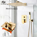 GobekUsa Gold Rainfall Shower System with Wall Mount Mixer Tap Set