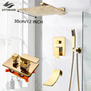 GobekUsa Gold Rainfall Shower System with Wall Mount Mixer Tap Set