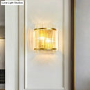 GobekUsa Living Room Wall Mount Light: Modern Gold Ribbed Glass Sconce with 2 Bulbs