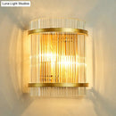 GobekUsa Living Room Wall Mount Light: Modern Gold Ribbed Glass Sconce with 2 Bulbs
