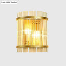 GobekUsa Living Room Wall Mount Light: Modern Gold Ribbed Glass Sconce with 2 Bulbs