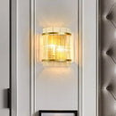 GobekUsa Living Room Wall Mount Light: Modern Gold Ribbed Glass Sconce with 2 Bulbs
