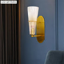 GobekUsa Modern Gold Cone Wall Sconce with Ribbed Glass Shade