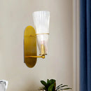 GobekUsa Modern Gold Cone Wall Sconce with Ribbed Glass Shade