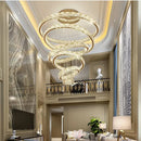 GobekUsa Crystal LED Chandelier: Luxury Modern Ring Stair Hanging Lamp for Living Room Decor