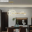 GobekUsa Contemporary Linear and Ring LED Pendant Light for Dining Room - Metal Hanging Island Light with Clear Glass Shade