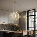 GobekUsa Contemporary Linear and Ring LED Pendant Light for Dining Room - Metal Hanging Island Light with Clear Glass Shade