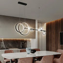 GobekUsa Contemporary Linear and Ring LED Pendant Light for Dining Room - Metal Hanging Island Light with Clear Glass Shade