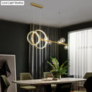 GobekUsa Contemporary Linear and Ring LED Pendant Light for Dining Room - Metal Hanging Island Light with Clear Glass Shade