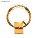 GobekUsa Simple Gold Ring Wall Sconce with Crystal Accent - 1 Light Metal Mount