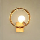 GobekUsa Simple Gold Ring Wall Sconce with Crystal Accent - 1 Light Metal Mount